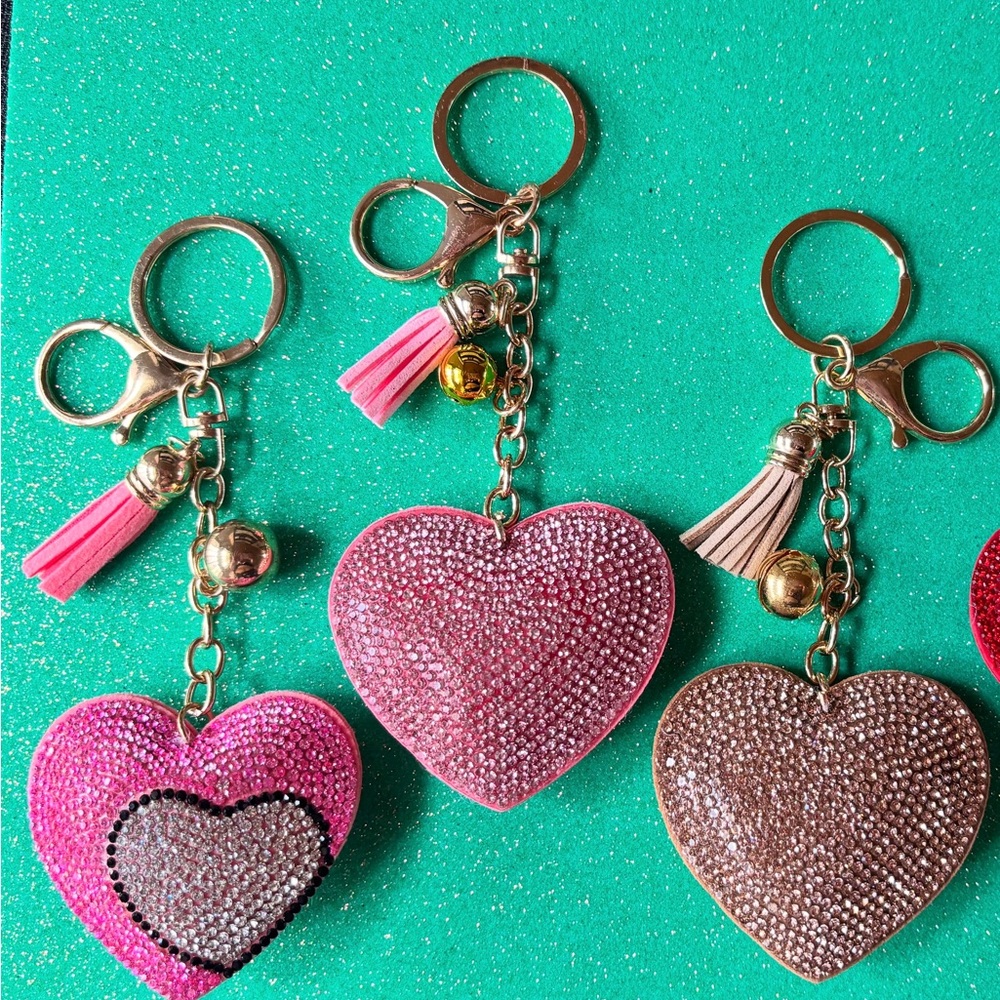 Heart-Shaped Keychain Set - Pink and Gold